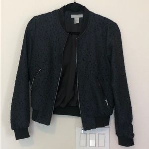 Navy tweed bomber jacket